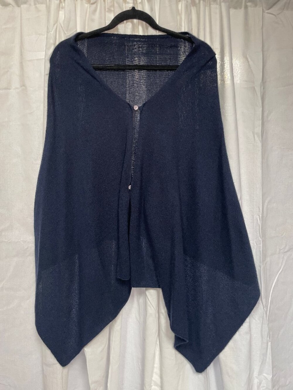 Pure Amici 100% Cashmere Navy Blue Open Knit Asymmetrical Poncho Cape Cardigan